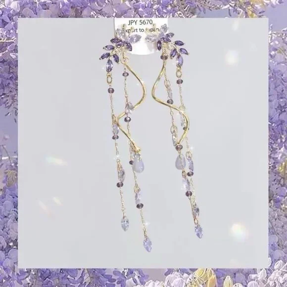 Wisteria Purple Zircon Tassel Earrings - Picture 2 of 4